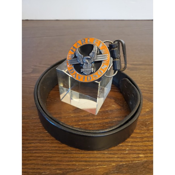 Vtg Harley Davidson 92‎ Buckle Orange Blk Enamel & 40